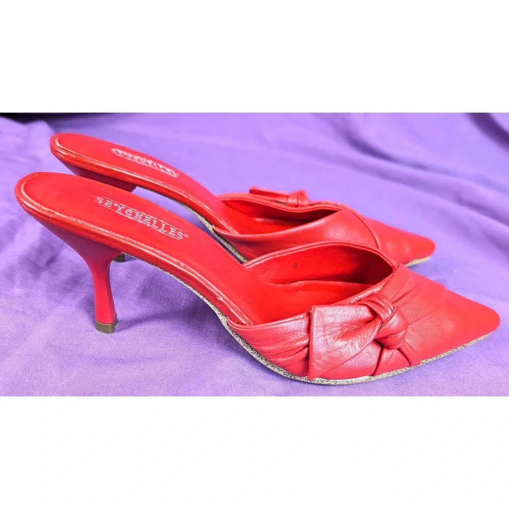 Seychelles Leather Raquel Red Sz 8 Goth Pointed Toe Layered Bow Slip on 3